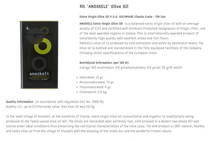 Olivenolie, 4 liter, fra landsbyen Anoskeli, Kreta